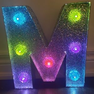 Multi-coloured LED Light Glitter letter "M"